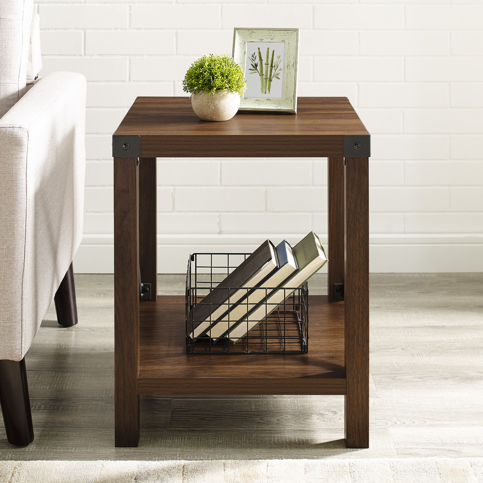 Rustic Wood Side Table  Dark Walnut   Industrial   Side Tables And End Tables   by Walker Edison  Houzz