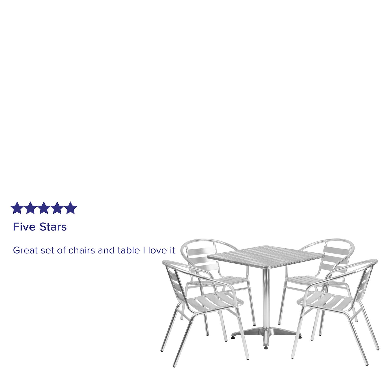 Emma and Oliver 27.5 Square Aluminum Table Set with 4 Slat Back Chairs