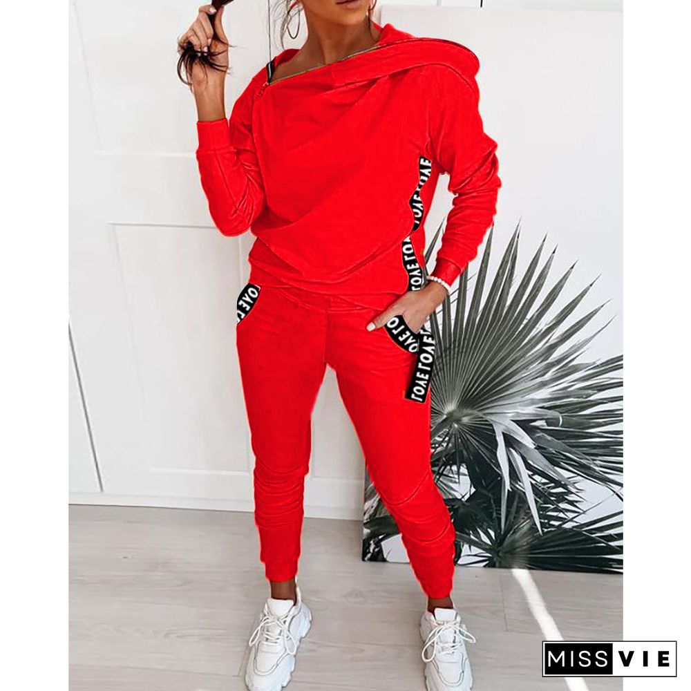 Zipper Splice Long Sleeve Hoodie Sweatpants Two-piece Outfit