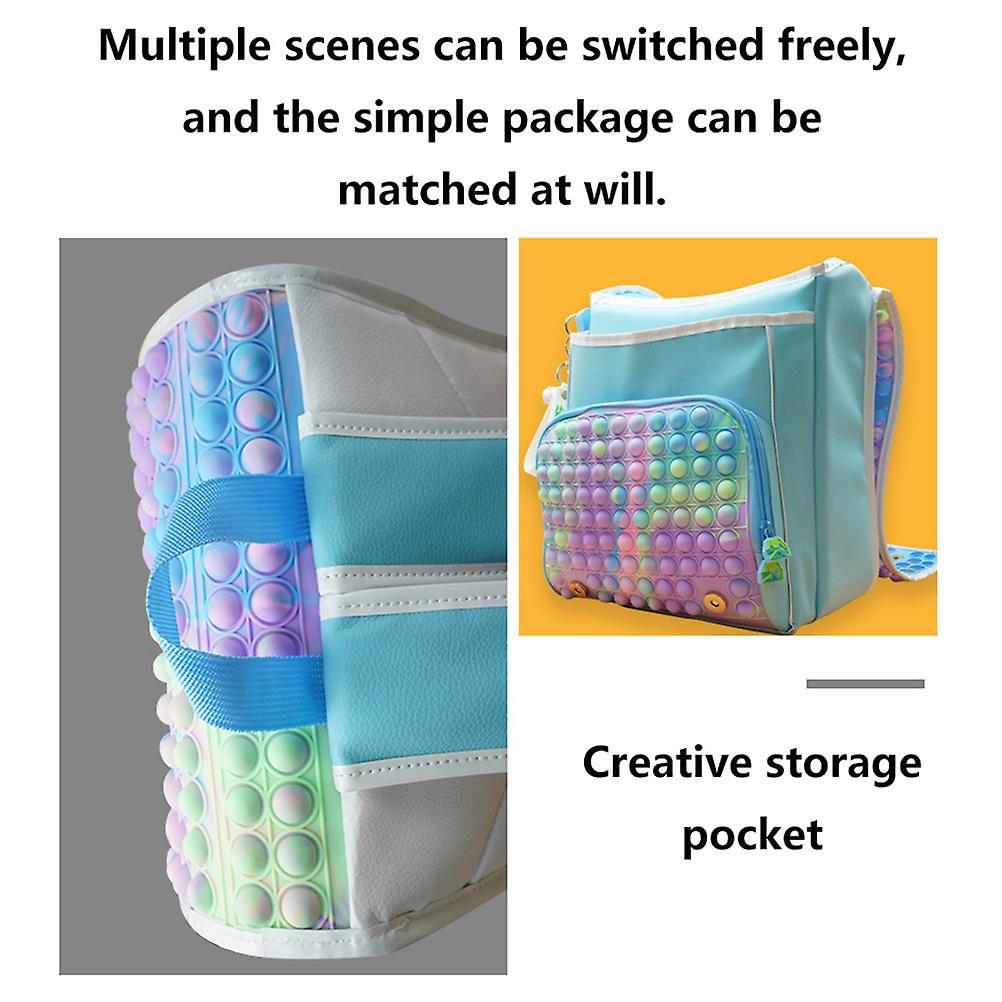 Rainbow Push Bubble Backpack with Adjustable Straps for Kids Antistress Toy Waterproof Large Capacity Storage Bag