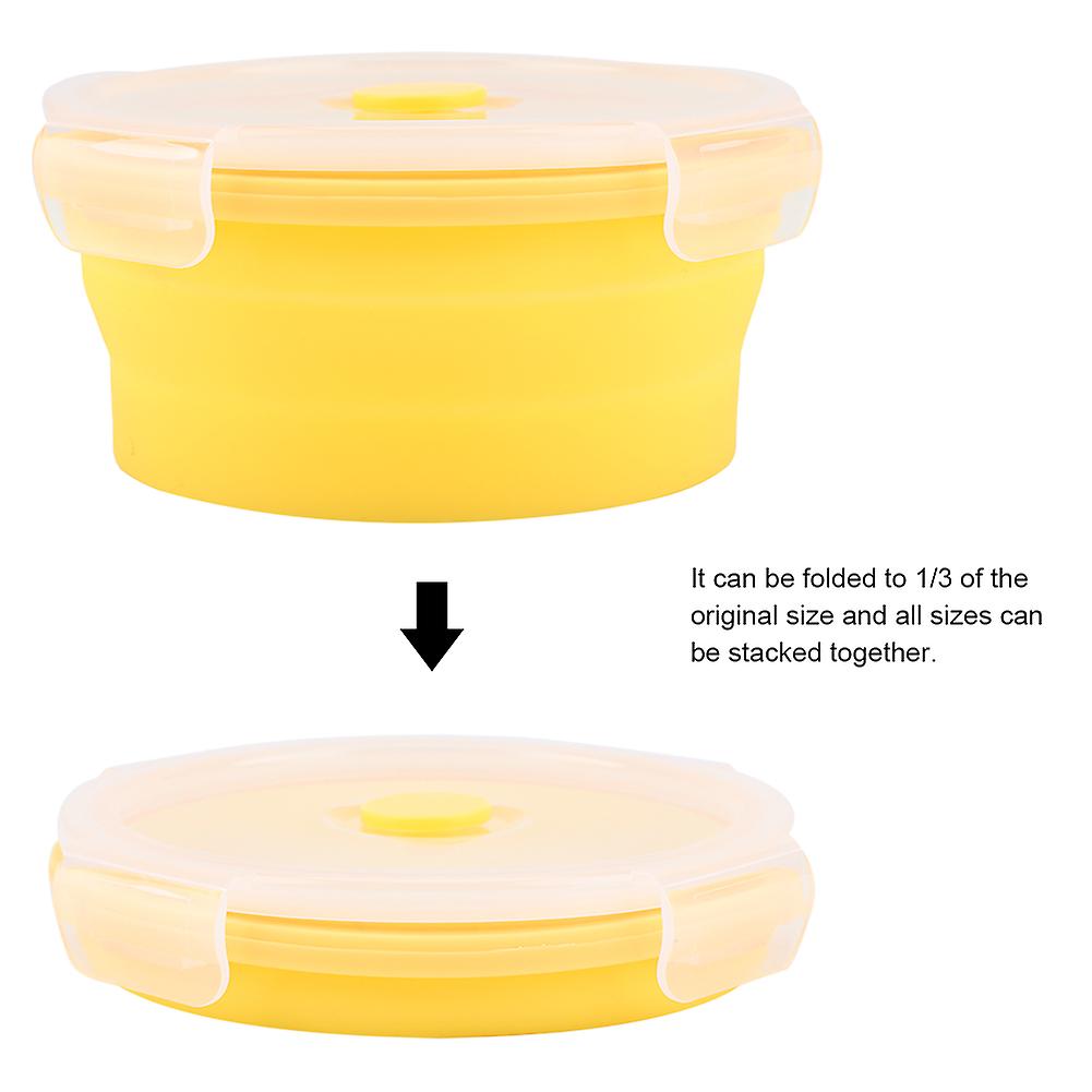 500ml Round Silicone Bento Box Collapsible Lunch Box Microwave Food Container (yellow)