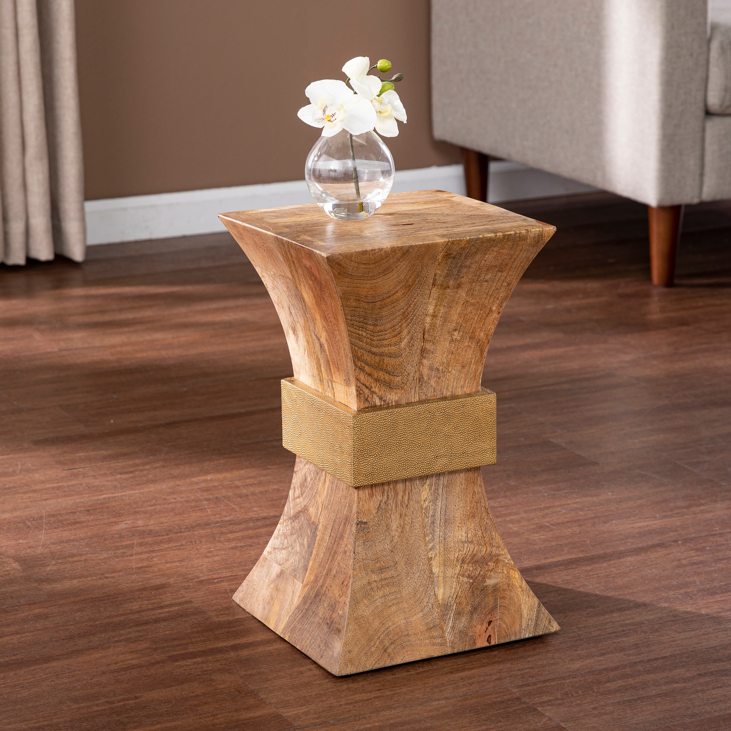 SEI Furniture Trammel Square Side Table， Natural/Brass