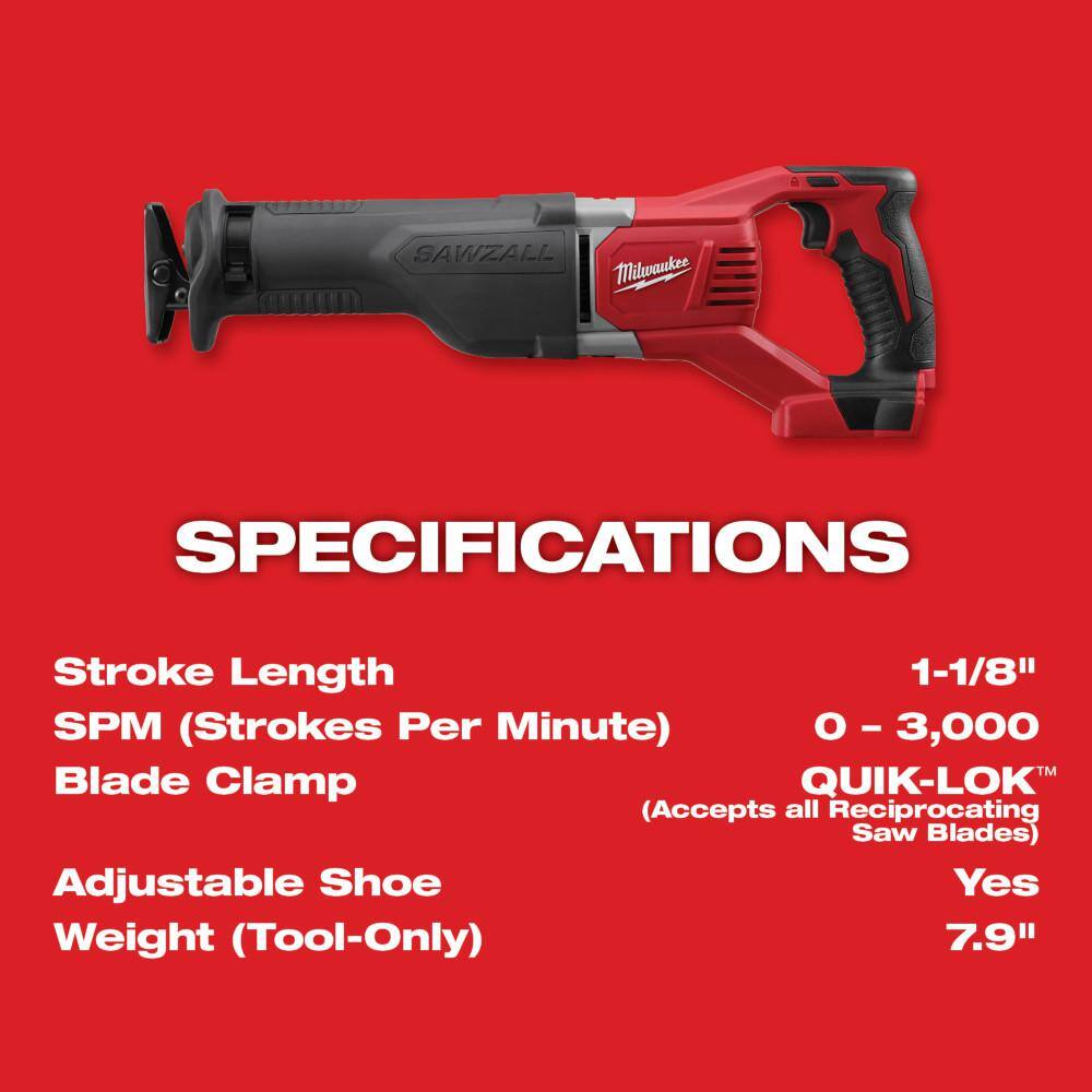 MW M18 18V Lithium-Ion Cordless SAWZALL Reciprocating Saw and 6-12 in. Circular Saw 2621-20-2630-20