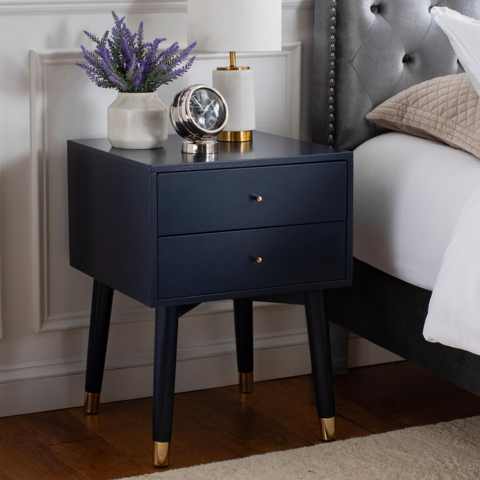 Yolanda Mid Century Retro Silver Cap Nightstand Lapis Blue/Gold   Modern   Side Tables And End Tables   by Virgil Stanis Design  Houzz