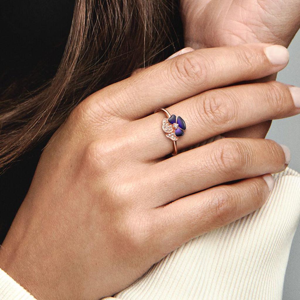 PANDORA  Deep Purple Pansy Flower Ring