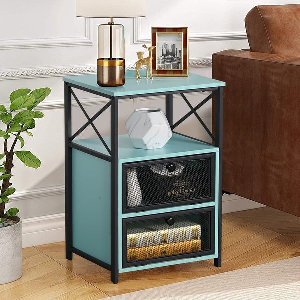 VECELO 23.8'' Tall Nightstand with Storage Shelves - - 32118692