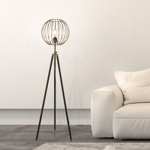 Paramon Tripod Floor Lamp with Metal Shade in Antique Brass/Antique Brass