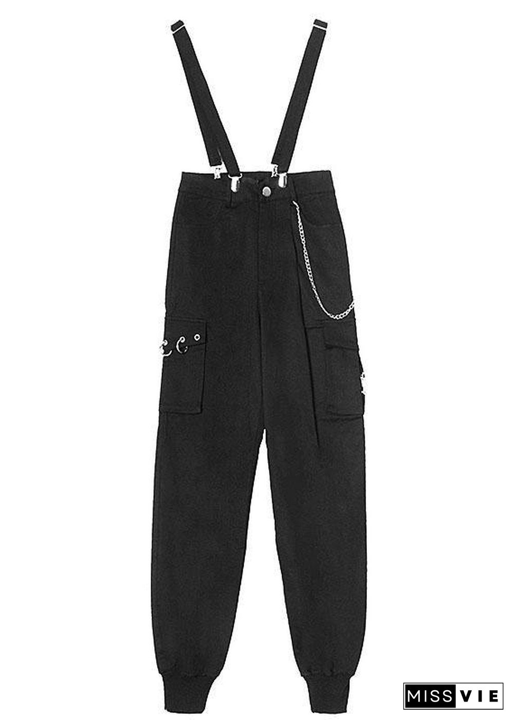 Art Black High Waist Pockets Carpenter Pants