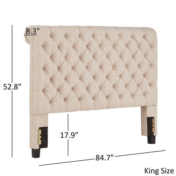 Knightsbridge Beige Linen Rolled Top Tufted Chesterfield Headboard by iNSPIRE Q Artisan - - 9931739