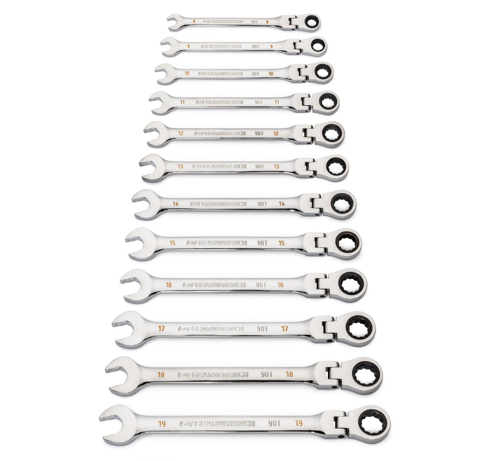 12 Pc 90T 12 Point Flex Head Ratcheting Combination Metric Wrench Set ;