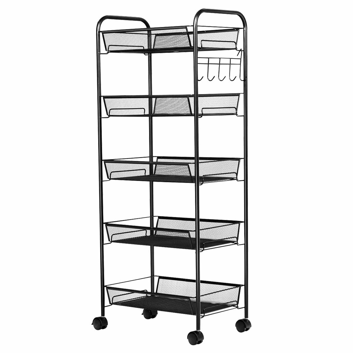 Topbuy 5Tier Mesh Rolling Utility Cart Storage Basket Home Kitchen w/Wheel Black