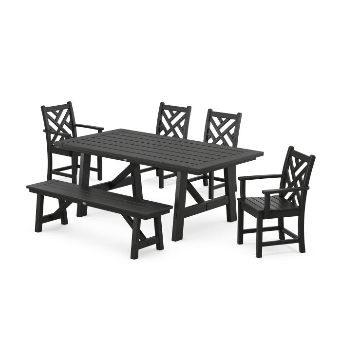 Polywood Chippendale 6-Piece Rustic Farmhouse Dining Set With Bench PWS1074-1