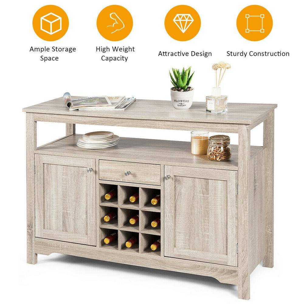 FORCLOVER Gray Sideboard Buffet Console Cabinet with Wine Rack and Double Doors W250-H63HGR