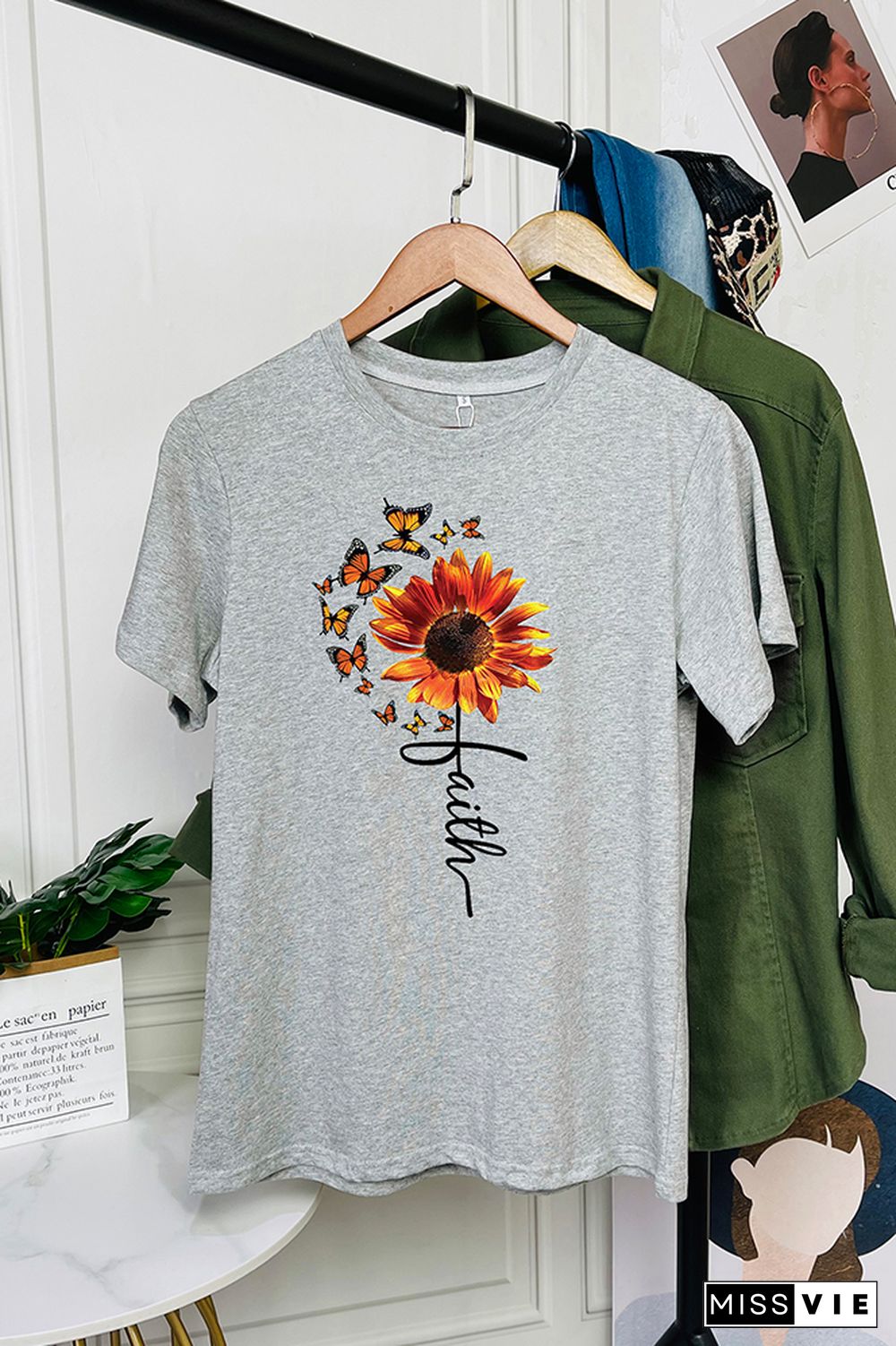 Sunflower and Butterflies Short Sleeve Graphic Tee Wholesale