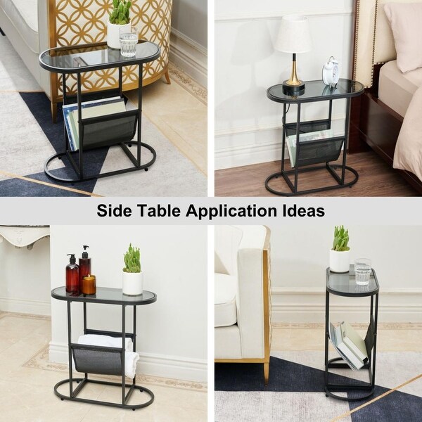 Set of 2 Small Side Tables With Magazines Organizer Storage Space