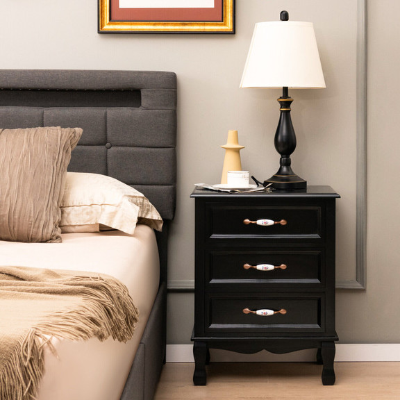 Costway 38701295 3 Drawers Nightstand with Solid W...