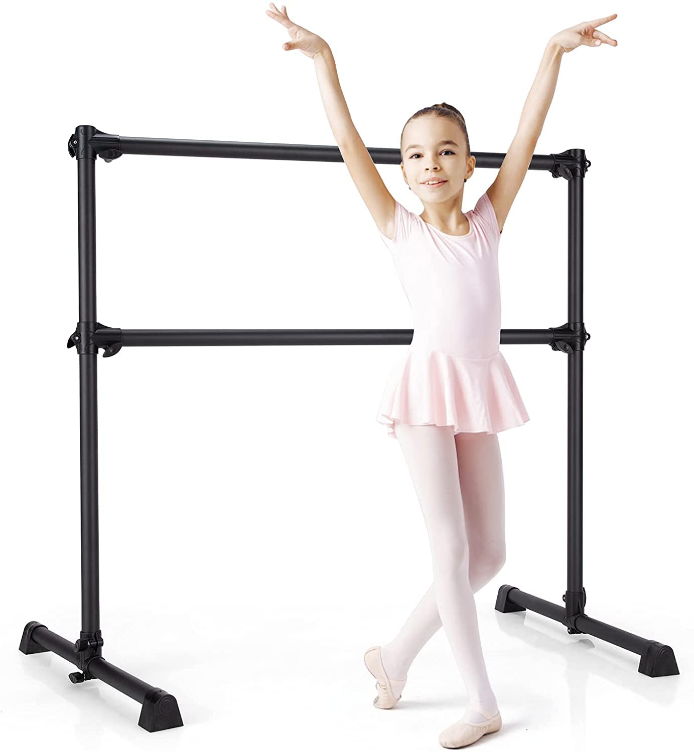 Costzon Portable Ballet Barre, 4FT Adjustable Double Freestanding Ballet Bar w/Anti-Skid Pad, Stable Base