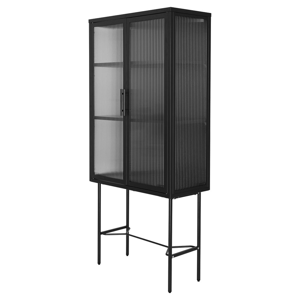 Elegant Floor Cabinet with 2 Tampered Glass Doors Living Room Display Cabinet