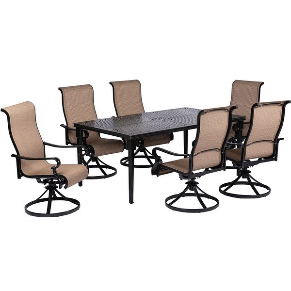 Cambridge Hammond 7Piece Dining Set with a 70In. x 40In. CastTop Dining Table and 6 Sling Swivel Rockers