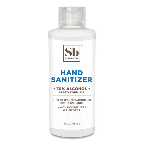 Soapbox Gel Hand Sanitizer， 8 oz Bottle with Dispensing Cap， Unscented， 24/Carton (77141CT)