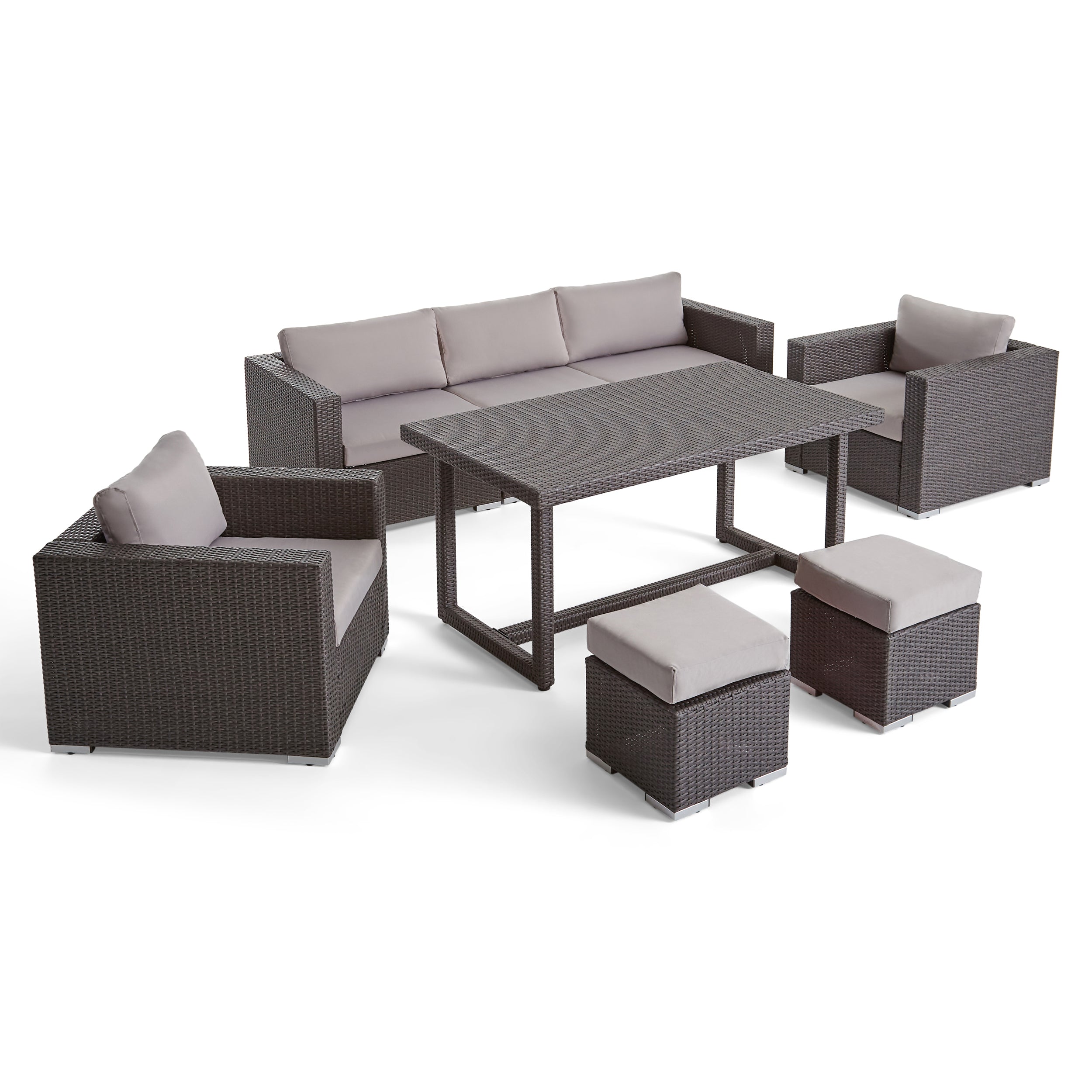 Valentina Outdoor 7 Seater Wicker and Aluminum Sofa Dining Set