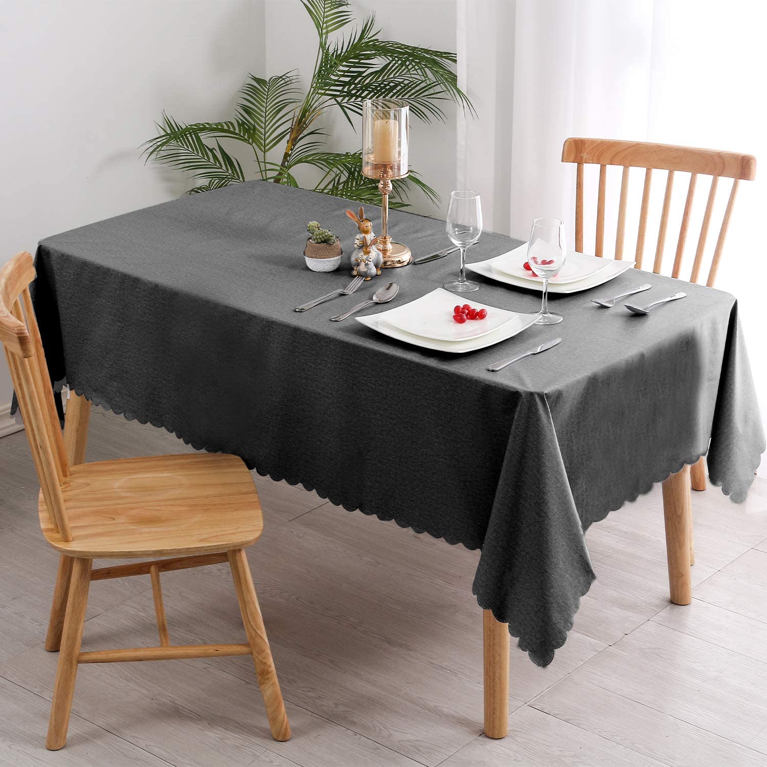 Hiasan PVC Rectangle Tablecloth - 100% Waterproof Oilproof Stain Resistant Wipeable Vinyl Table Cloth for Kitchen Dining and Outdoor Picnic, 54 x 108 Inch, Black