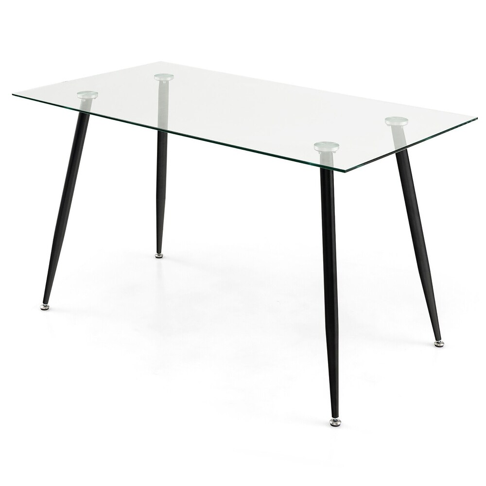 Gymax Modern Glass Dining Table Rectangular Dining Room Table W/Metal