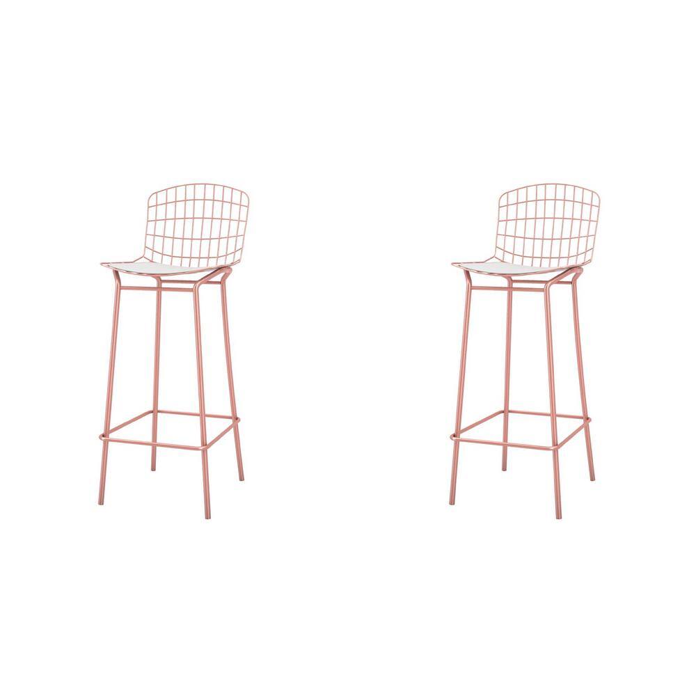 Manhattan Comfort Madeline 41.73 in. Rose Pink Gold and White Bar Stool (Set of 2) 2-198AMC6