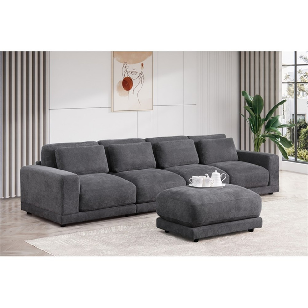 Devion Furniture 5 Piece Upholstered Fabric Modular Sofa in Dark Gray   Living Room Furniture Sets   by Homesquare  Houzz