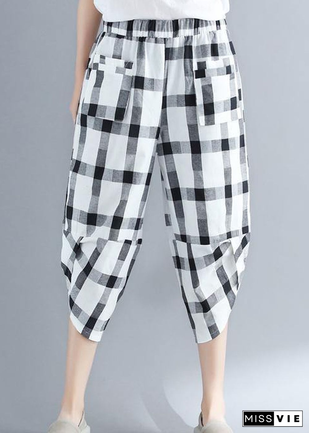 Classy cotton quilting white Plaid Art harem pants