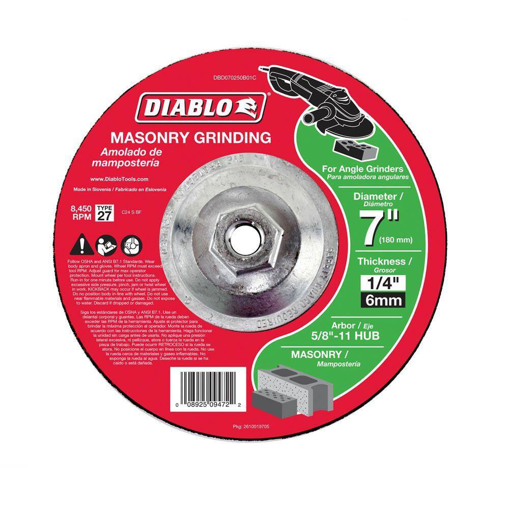 DIABLO 7 in. x 14 in. x 58 in. 11 Arbor Masonry Grinding Disc with Type 27 Depressed Center Hub DBD070250B01C