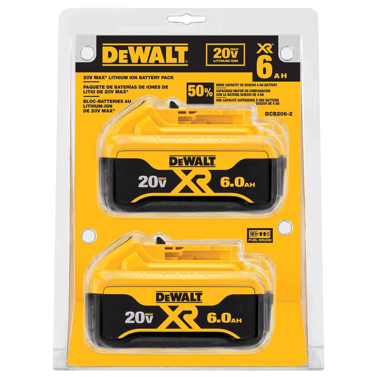 DW 20V MAX DCB206-2 6 Ah Lithium-Ion Battery Combo Pack 2 pc