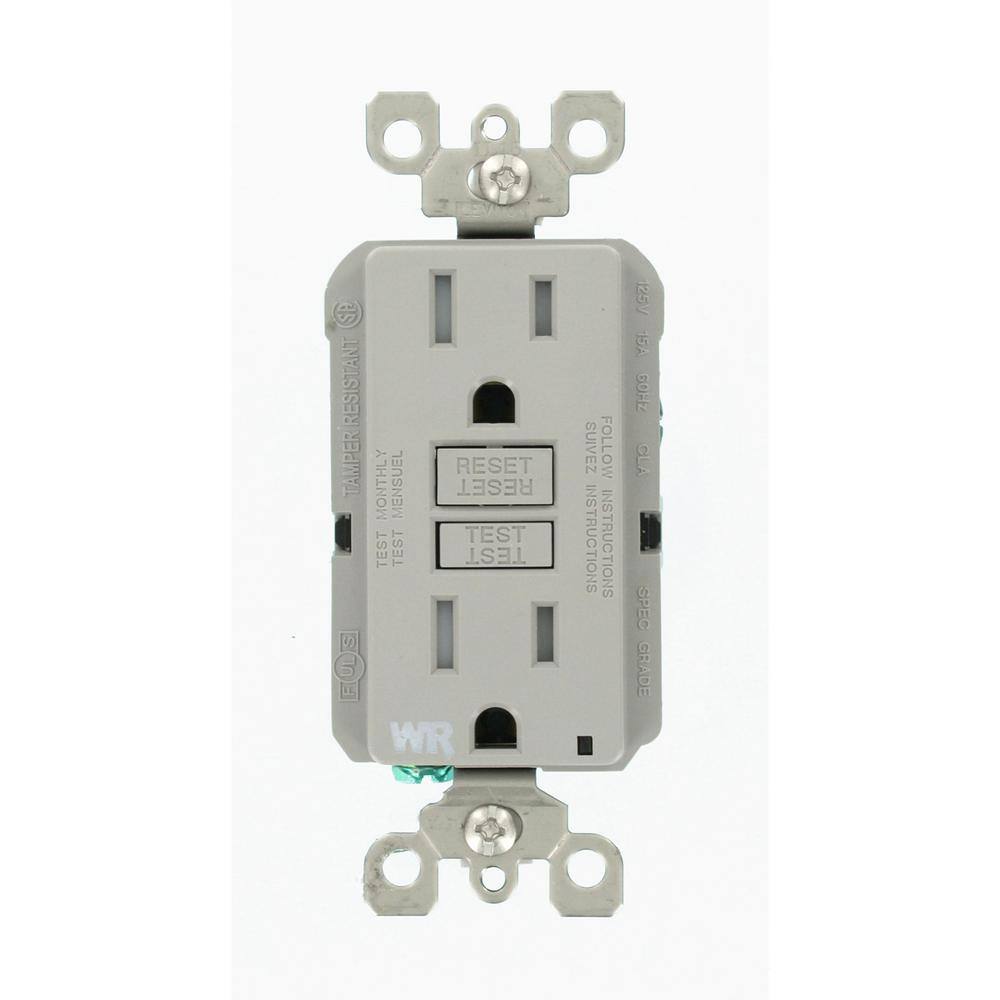 Leviton 15 Amp 125-Volt Duplex Self-Test Tamper ResistantWeather Resistant GFCI Outlet Gray R93-GFWT1-KGY