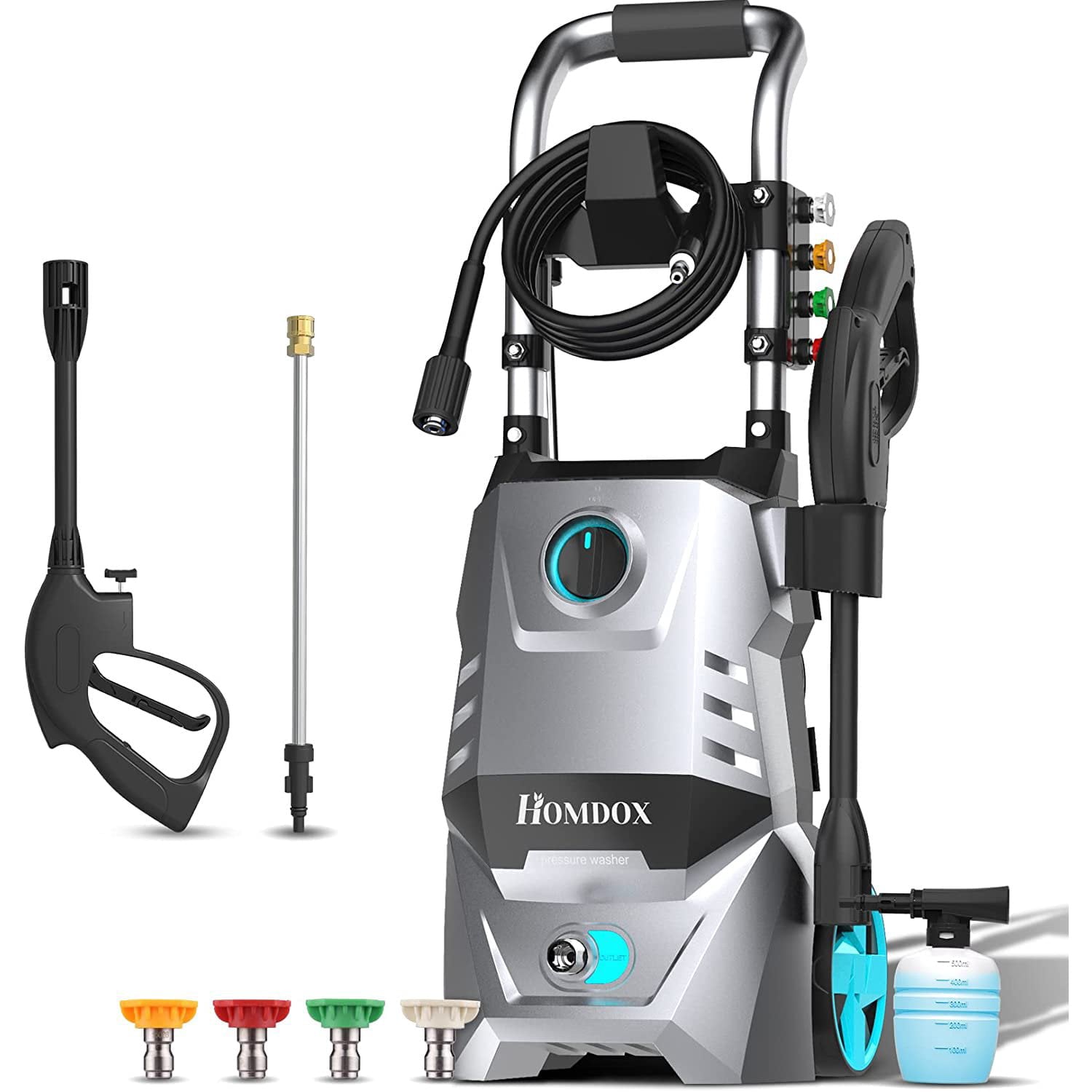 Electric Pressure Washer, 2.3 GPM Pressure Washer 1700W High Power Washer Cleaner Machine with 4 Nozzle Foam Cannon for Cars,Homes,Driveways,Patios(Silver)