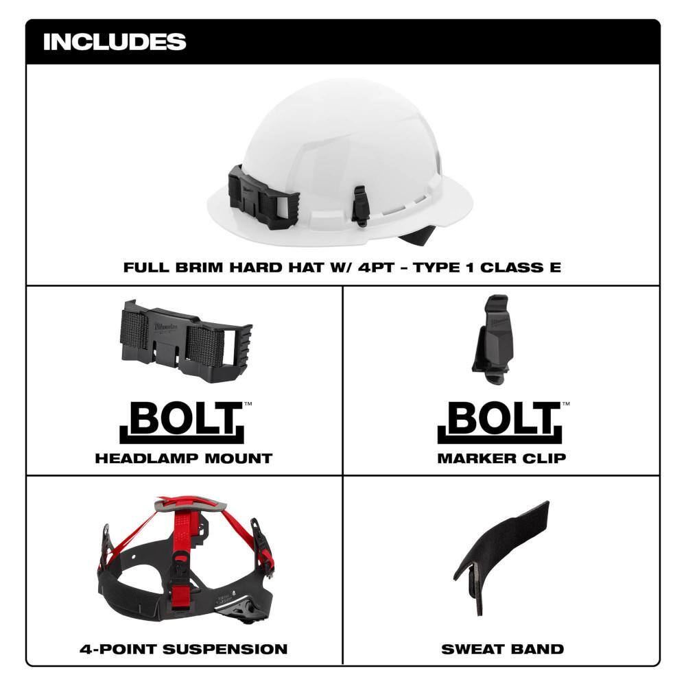 MW BOLT Black Type 1 Class E Full Brim Non-Vented Hard Hat with 4 Point Ratcheting Suspension 48-73-1111