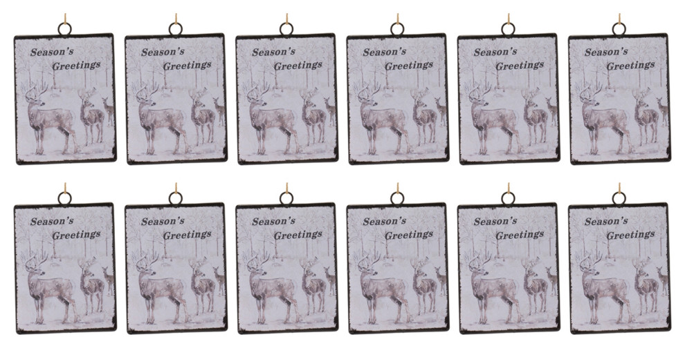 Glass Seasons Greetings Deer Ornament  Set of 12   Rustic   Christmas Ornaments   by Melrose International LLC  Houzz