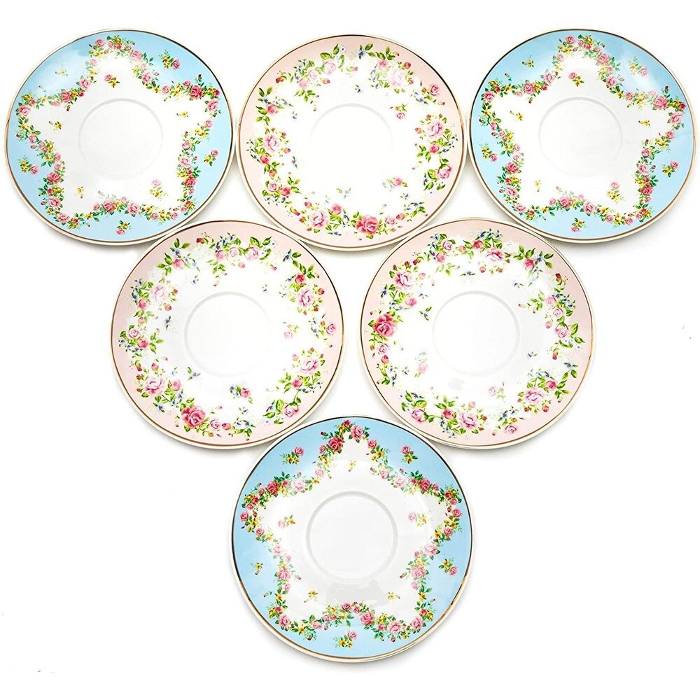 Floral Vintage 8oz Tea Cups and Saucer Set of 12 Party Supplies Blue Pink Teacup