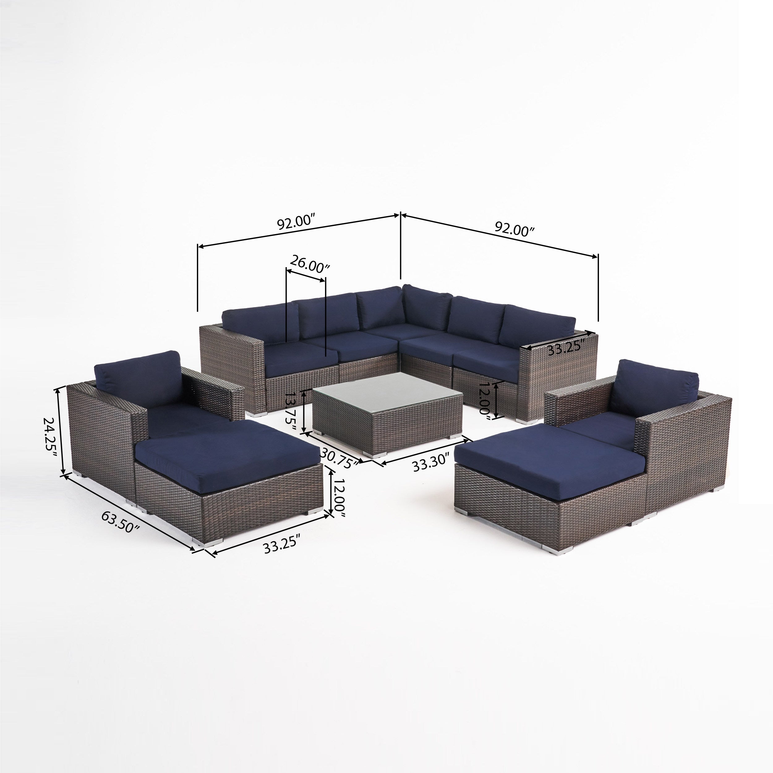 Kyra Outdoor 7 Seater Wicker Sectional Sofa Set with Sunbrella Cushions