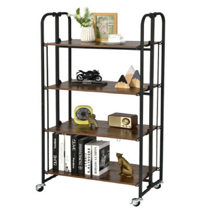 Foldable Rolling Cart with Storage Shelves for Kitchen-4 Tier