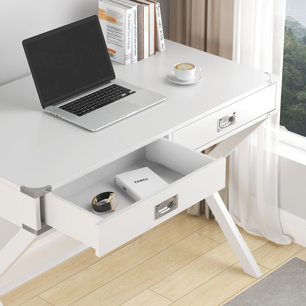 Computer Desk with Storage  Solid Wood Desk with Drawers  Modern Study Table for Home Office Small Writing