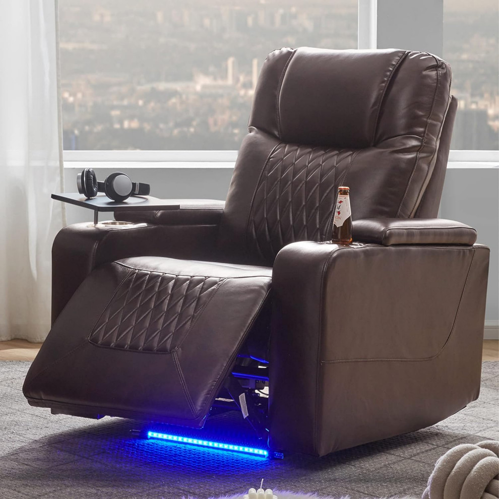 Modern Electric Power Recliner  Swiveling Tray Table  amp2 Cup Holders   Modern   Recliner Chairs   by Decor Love  Houzz