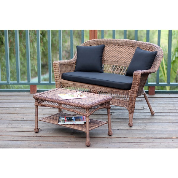 Honey Wicker Loveseat and Coffee Table Set