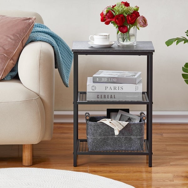 Modern Narrow Side Table with 3-tier Mesh Storage Shelves(1PCS/2PCS)