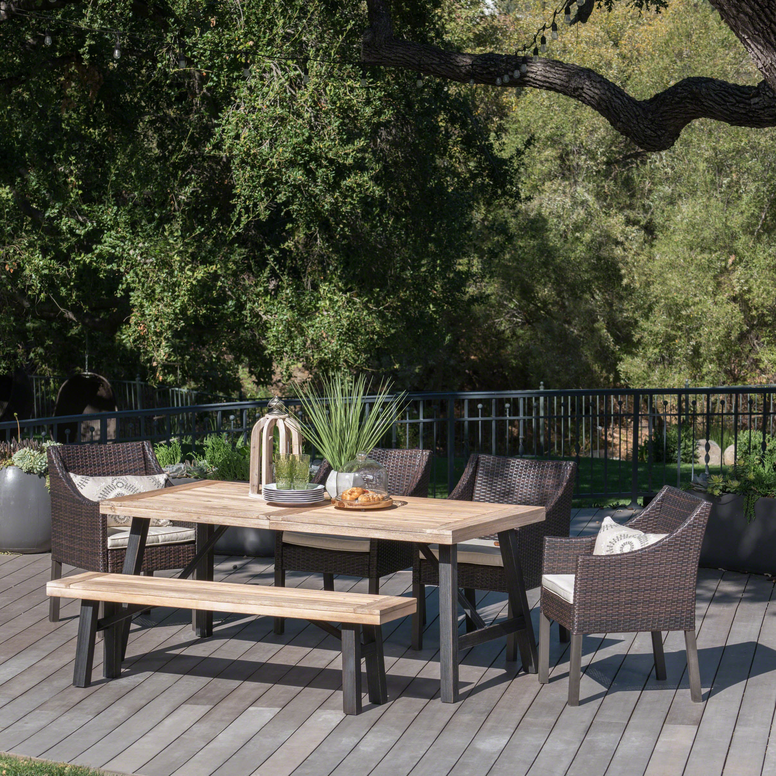 Stout Outdoor 6 Piece Brushed Gray Acacia Wood Dining Set