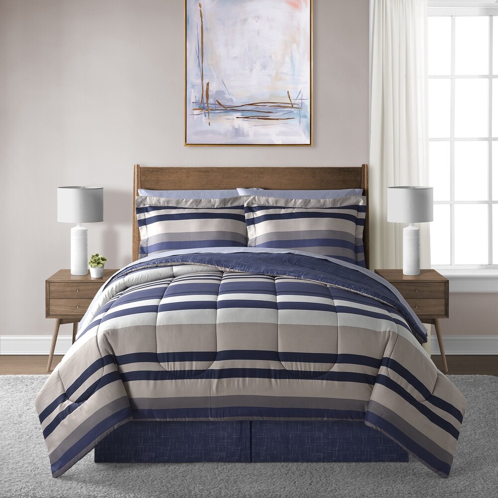 Lanwood Home Xavier Stripe 8 Piece Comforter Set