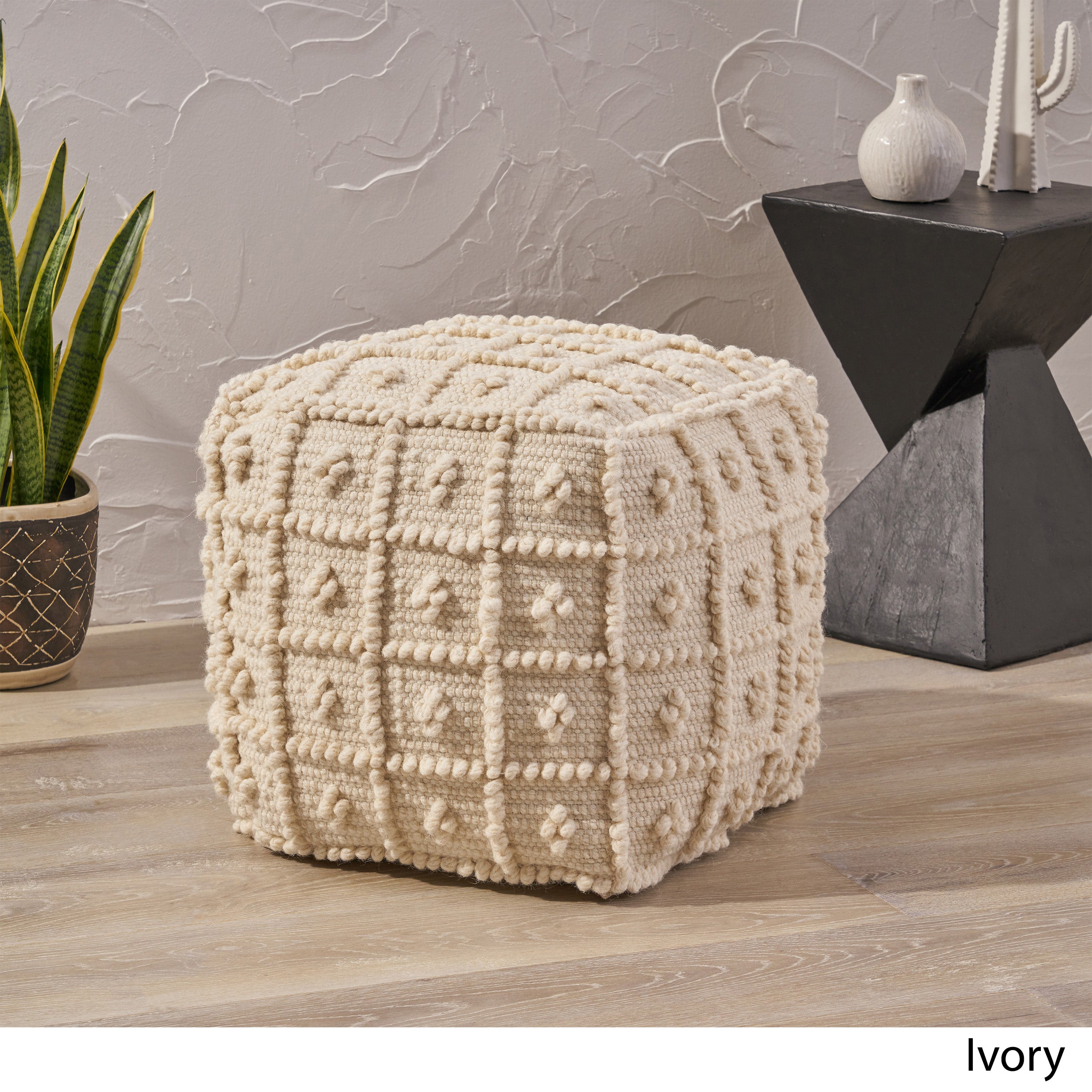 Sarahbella Boho Wool and Cotton Ottoman Pouf