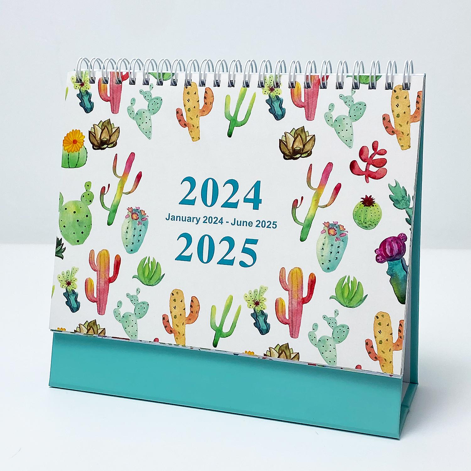 January 2024-june 2025，cactaceae In English Creative Simple Desk Calendar 18 Months 365 Days Countdown Monthly Planning Chronicle Calendar