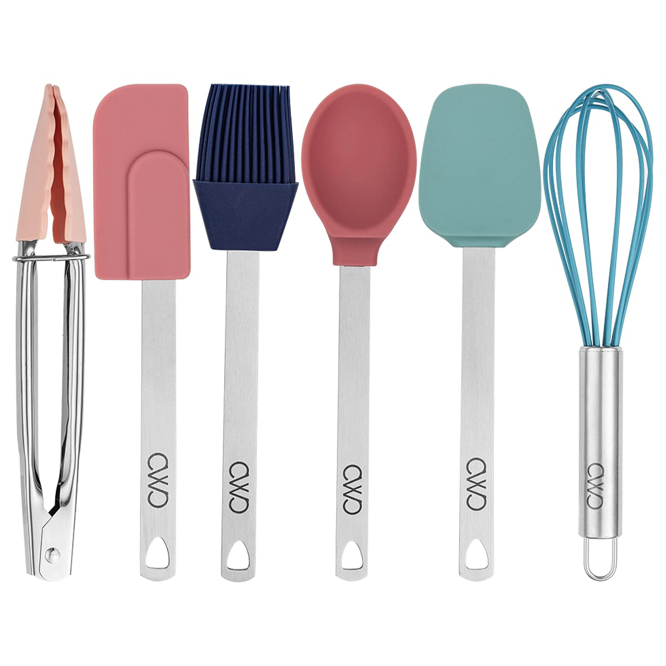 Cook with Color Silicone Kitchen Utensils 6 Piece Set - Spoon, Spatula, Tongs, Whisk & Turner