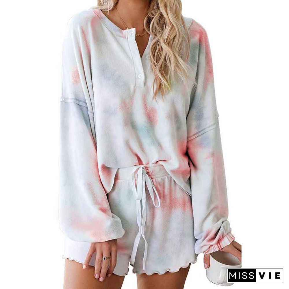 Aesthetic Pastel Tie Dye Knit Pullover Top And Scalloped Ruffle Knit Shorts Sets