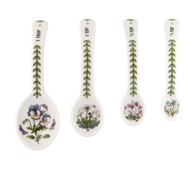 Portmeirion Botanic Garden Set Of 4 Porcelain Measuring Spoons Dishwasher And Microwave Safe Assorted Floral Motifs